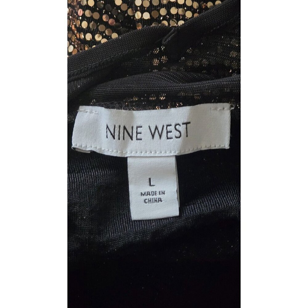 Nine West Women's Black Gold Sequins Knit Sheer Mesh Long Sleeve Top Size L - Picture 7 of 10